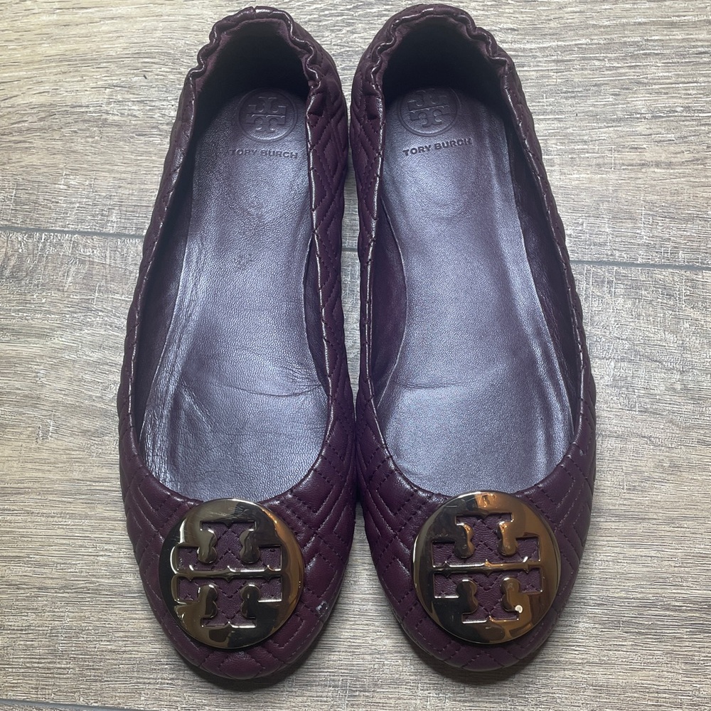 Tory Burch Women's Deep Burgundy Ballet Flats Leather Shoes Size 9M